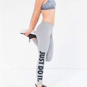Nike Gray Leggings with Black 'Just Do It' Print